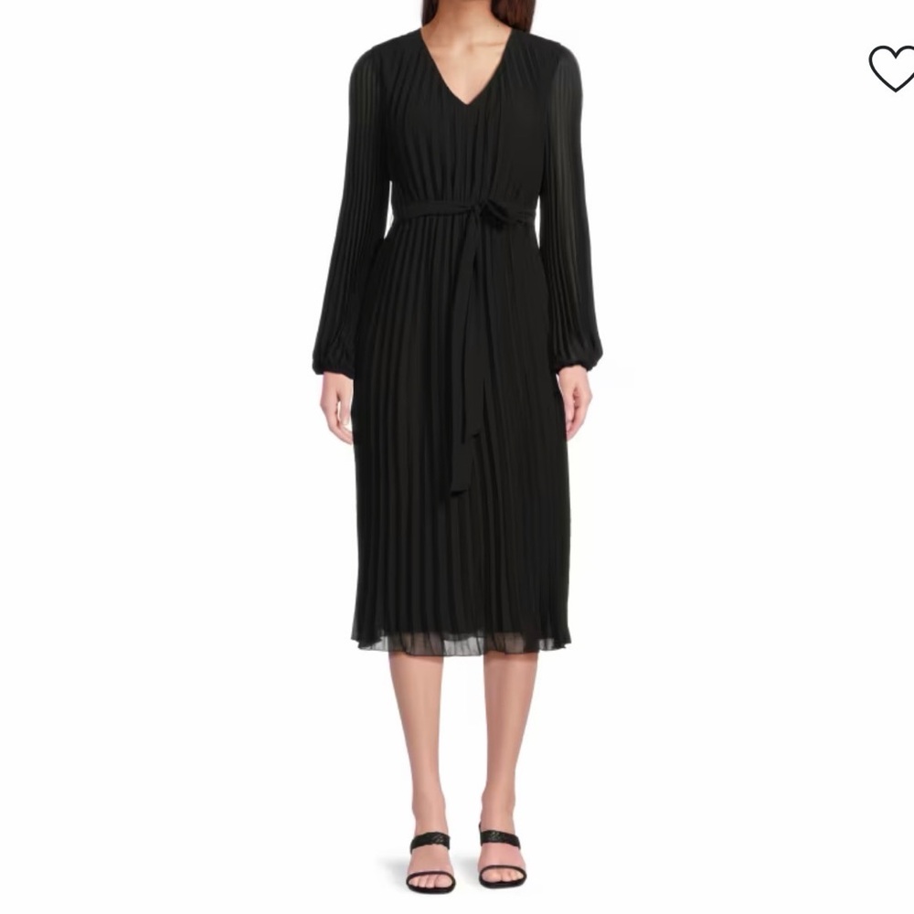 NWT Sam Edelman Black Pleated Belted Midi Dress